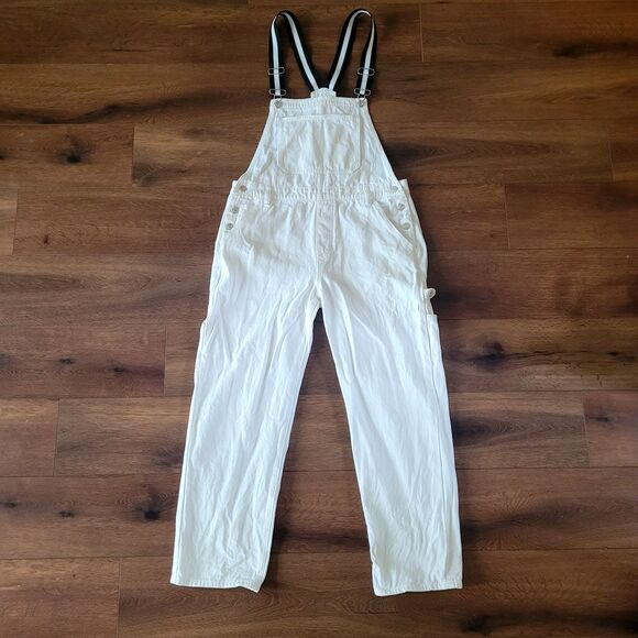 Sybilla Overalls Women Sz 12 EUR 42 White Cotton Carpenter Denim Jean Adj Strap - Picture 1 of 16